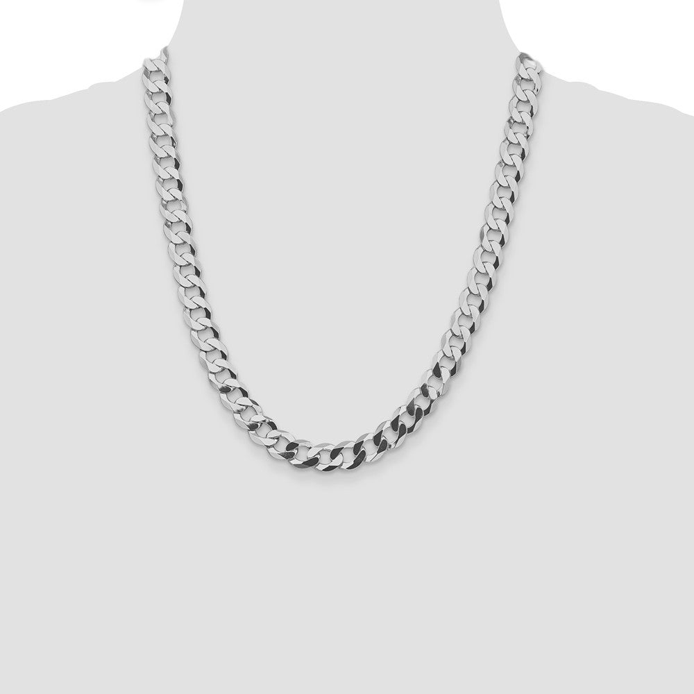 Sterling Silver Rhodium-plated 9.75mm Flat Curb Chain Necklace 22"