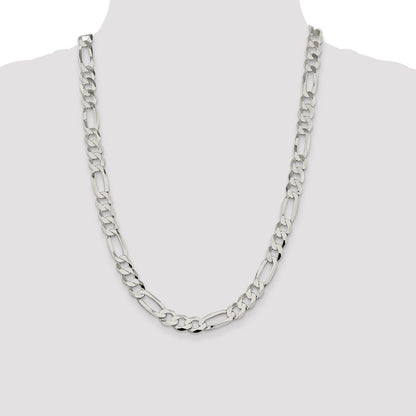Sterling Silver 9.7mm Lightweight Flat Figaro Chain Necklace 24"