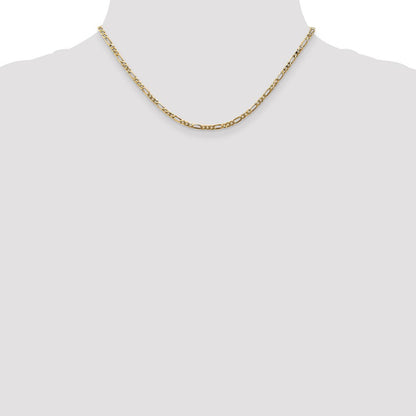 14k Yellow Gold 2.75mm Flat Figaro with Lobster Clasp Chain Necklace 16"