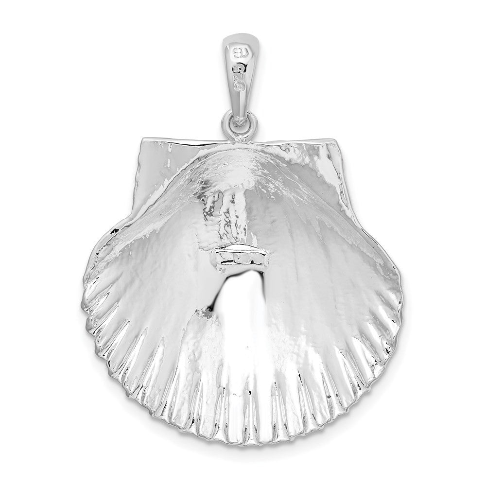 Sterling Silver Rhodium-Plated Polished and Textured Scallop Shell Pendant