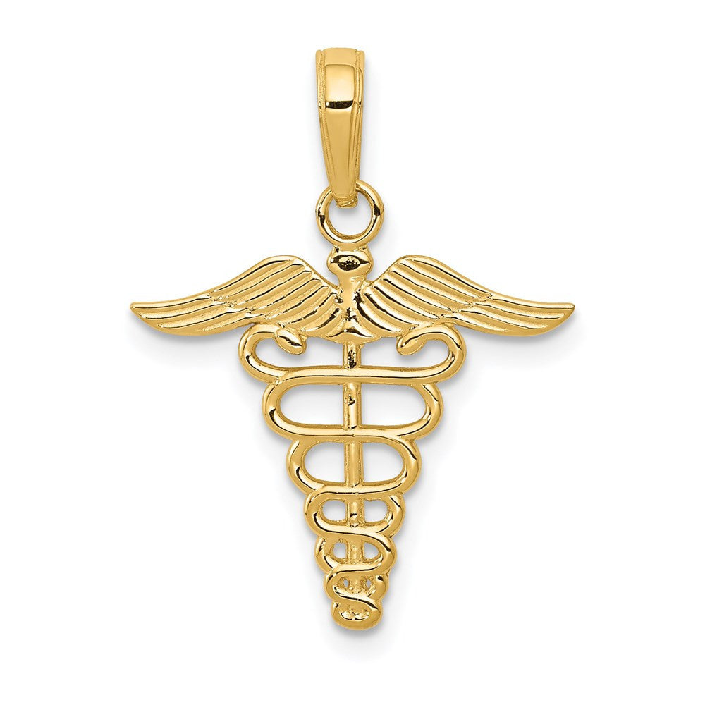 14k Yellow Gold Caduceus Charm Pendant