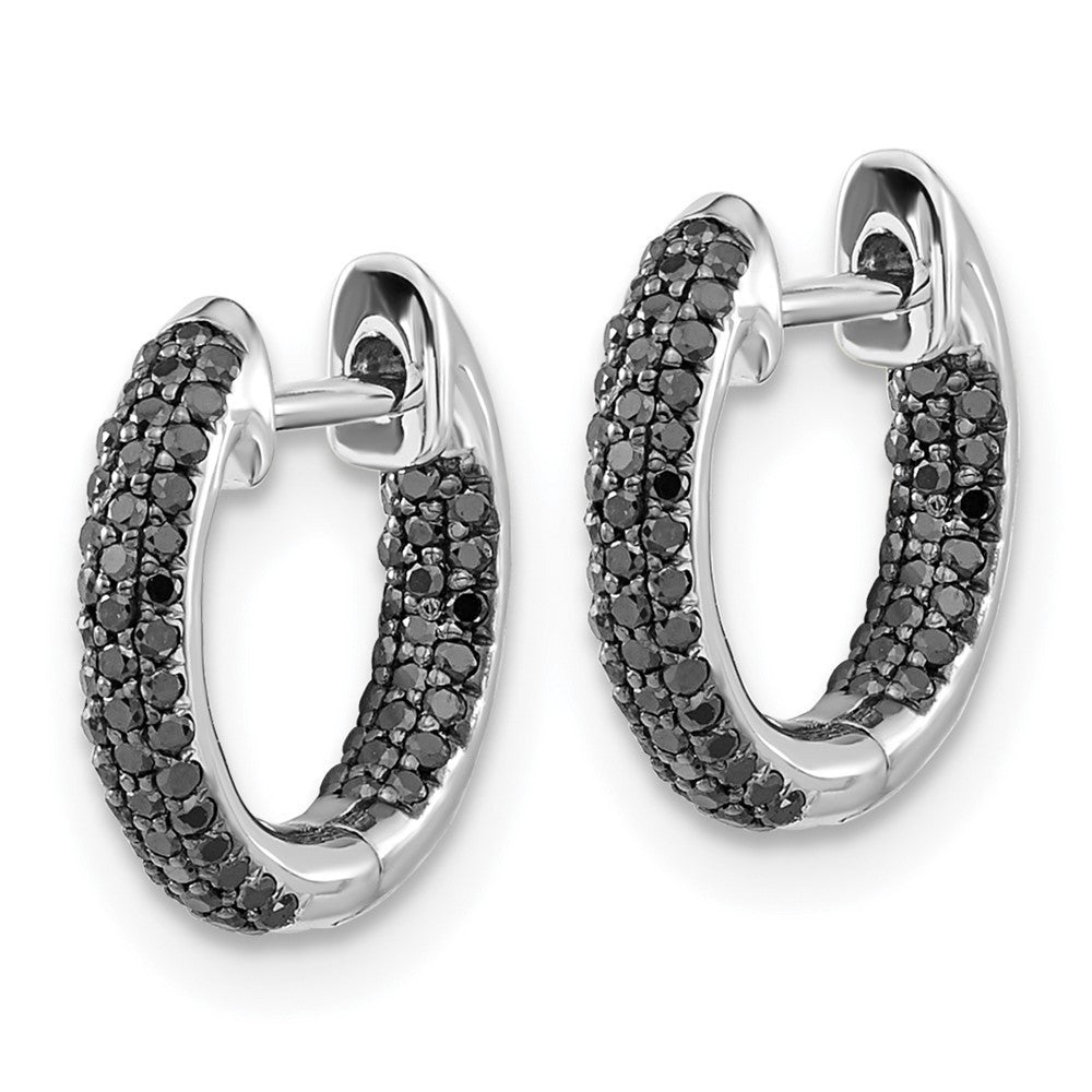 14k White Gold Black Diamond Hinged Hoop Earrings