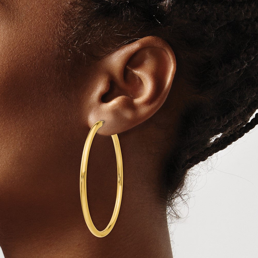 14k Yellow Gold Polished Endless Tube Hoop Earrings