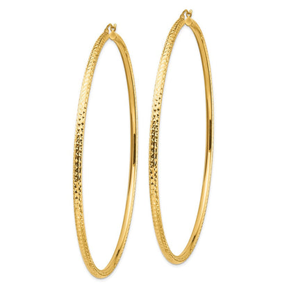 14k Yellow Gold Lightweight 3mm Diamond-cut Hoop Earrings