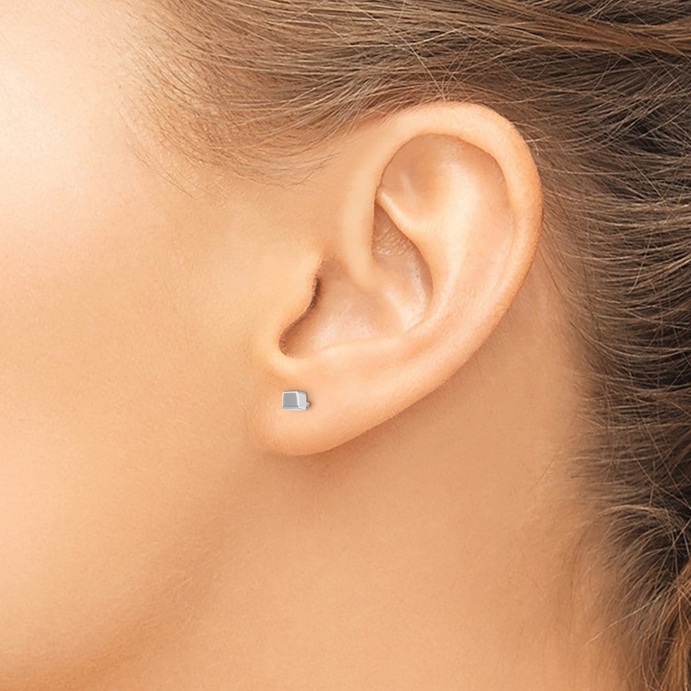 14K White Gold Square Button Stud Earrings