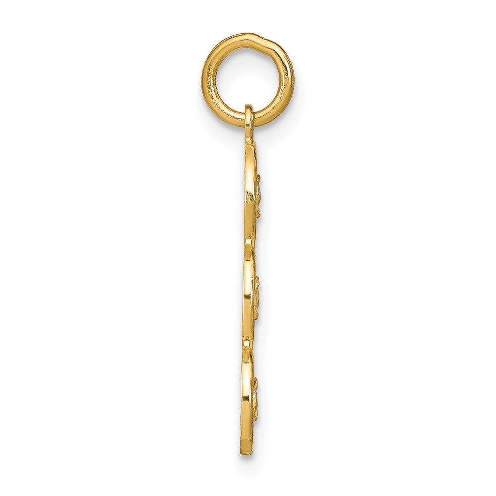 14k Yellow Gold Rhodium and Diamond-Cut 3 Circle Charm Pendant