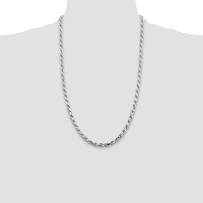 Sterling Silver 5.75mm Diamond-cut Rope Chain Necklace 26"