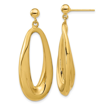 14k Yellow Gold Polished Hollow Oval Hollow Dangle Earrings