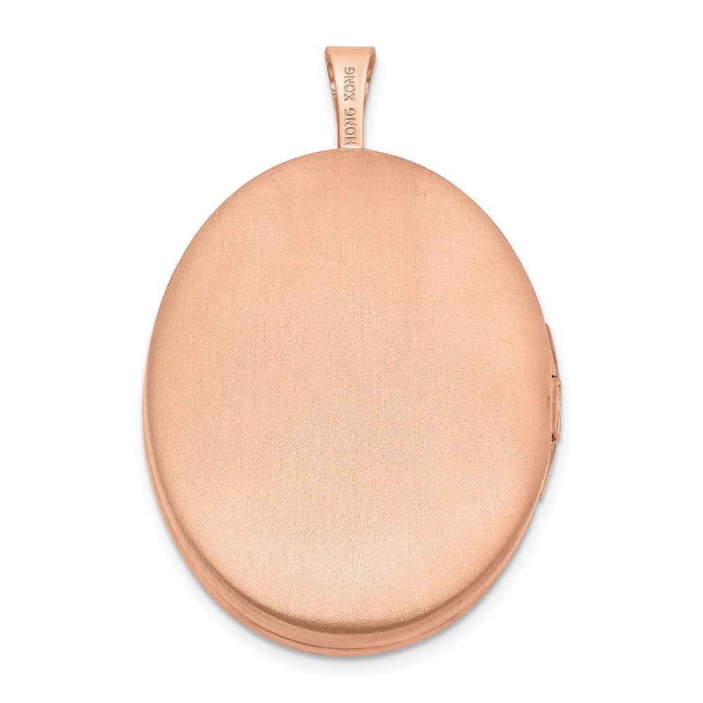 Sterling Silver Rose Gold-plated 26mm Leaf Border Oval Locket Pendant