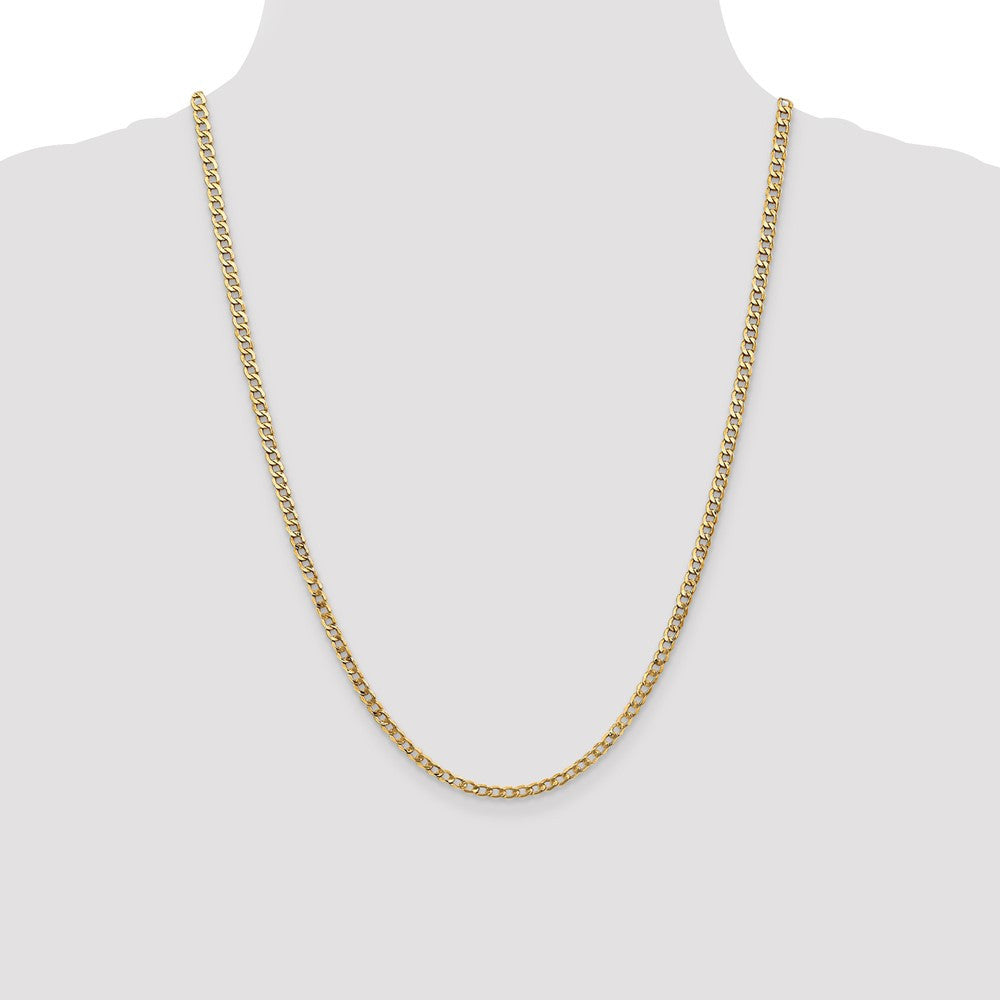 14k Yellow Gold 3.35mm Semi-Solid Curb with Lobster Clasp Chain Necklace 24"