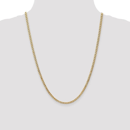 14k Yellow Gold 3.35mm Semi-Solid Curb with Lobster Clasp Chain Necklace 24"