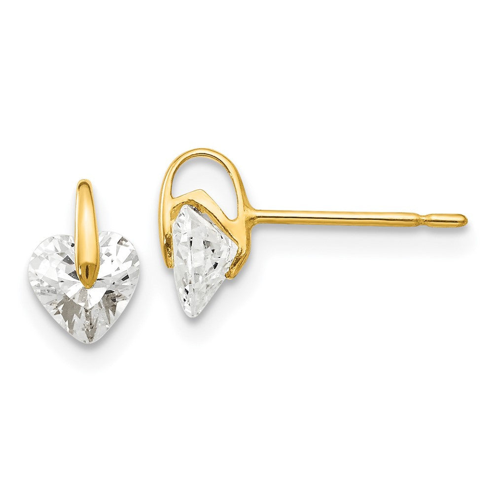 14k Yellow Gold CZ Children's Heart Button Stud Earrings