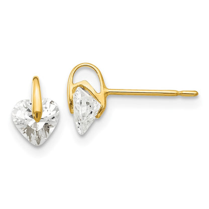 14k Yellow Gold CZ Children's Heart Button Stud Earrings