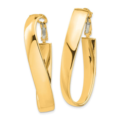 14k Yellow Gold High Polished 7mm Twisted Omega Back Oval Hoop Earrings
