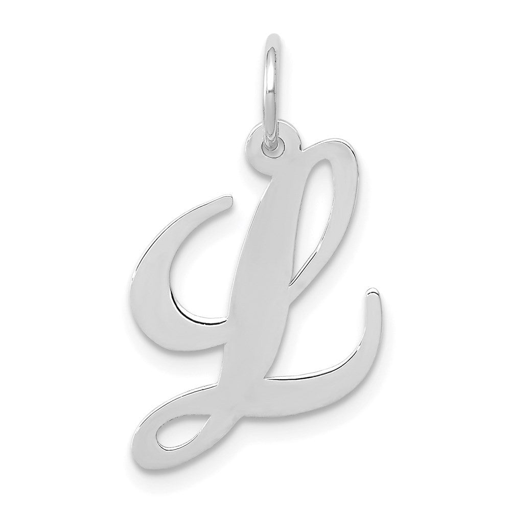 14k White Gold Medium Fancy Script Letter L Initial Charm Pendant