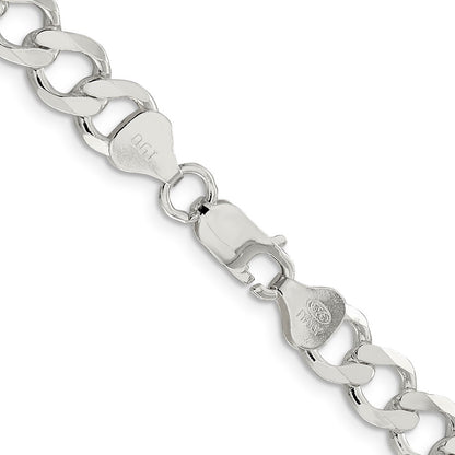 Sterling Silver 8.1mm Semi-solid Flat Curb Chain Necklace 24"