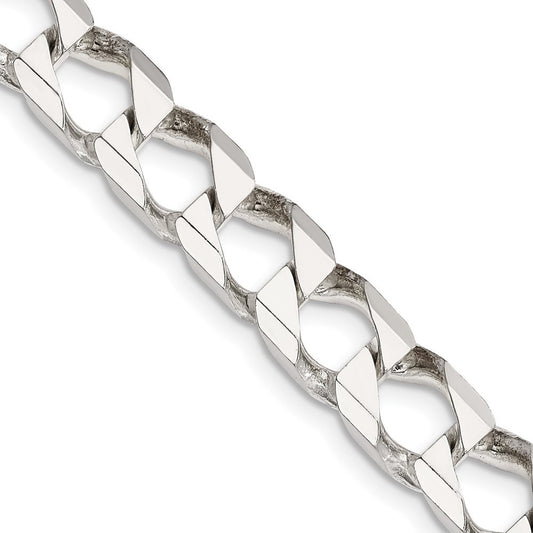 Sterling Silver 8.6mm Diamond-Cut Square Curb Chain Necklace 22"