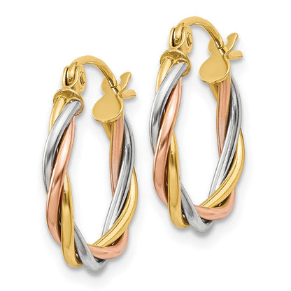 14k Tri-color Gold Polished 2.5mm Twisted Hoop Earrings