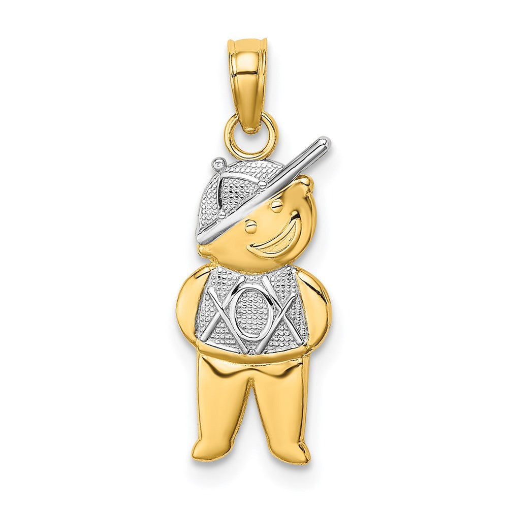 14k Yellow Gold Textured Rhodium Boy Charm Pendant