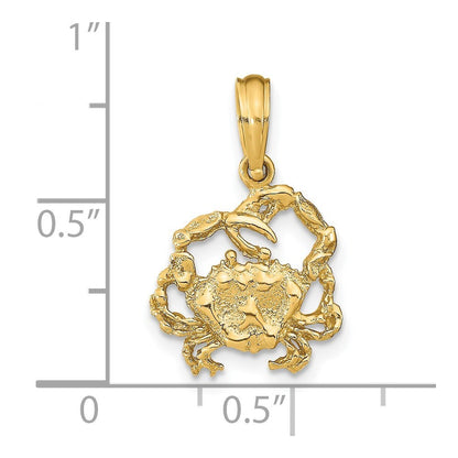 14k Yellow Gold Textured Crab Charm Pendant