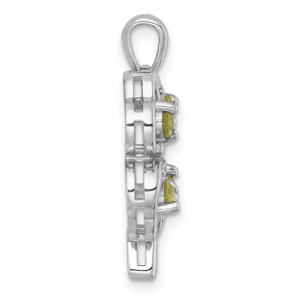 Sterling Silver Rhodium Polished Peridot and White Topaz 4-Leaf Clover Pendant