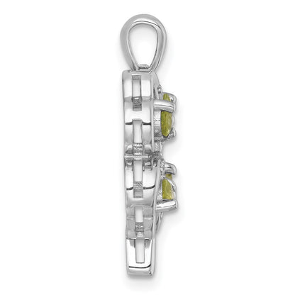 Sterling Silver Rhodium Polished Peridot and White Topaz 4-Leaf Clover Pendant