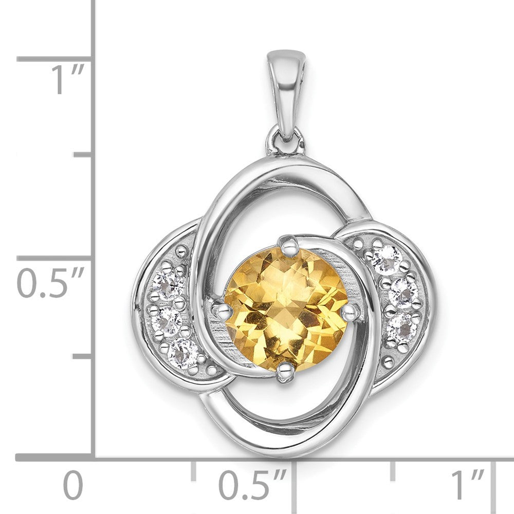 Sterling Silver Rhodium-plated Polished Checkercut Citrine & White Topaz Pendant