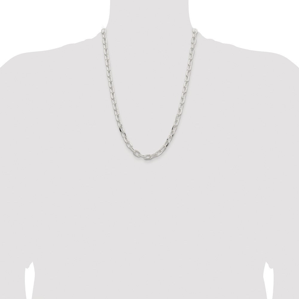 Sterling Silver 7.5mm Diamond-cut Long Link Cable Chain Necklace 24"