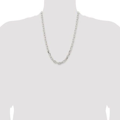 Sterling Silver 7.5mm Diamond-cut Long Link Cable Chain Necklace 24"
