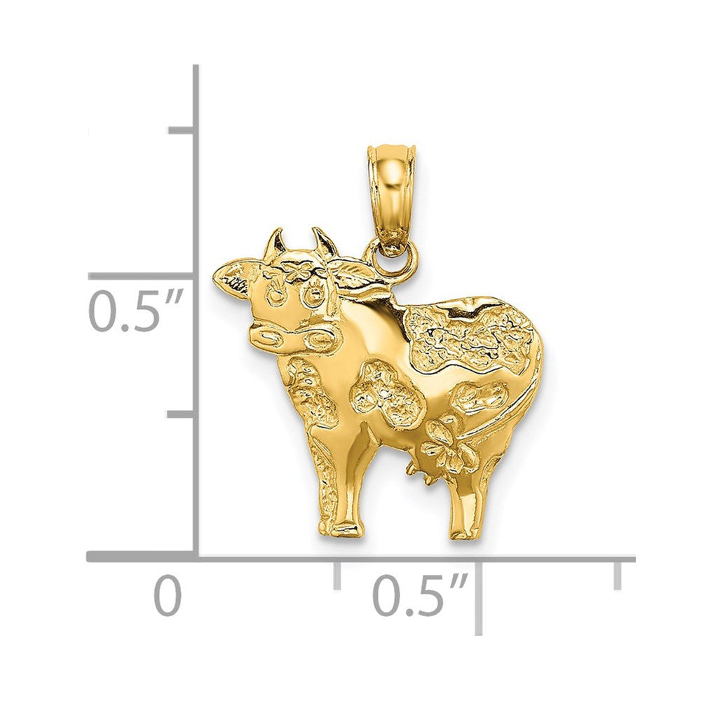 14k Yellow Gold Polished Playful Cow Charm Pendant