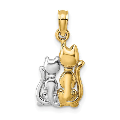 14k Yellow Gold Rhodium Polished Cat and Kitten Charm Pendant