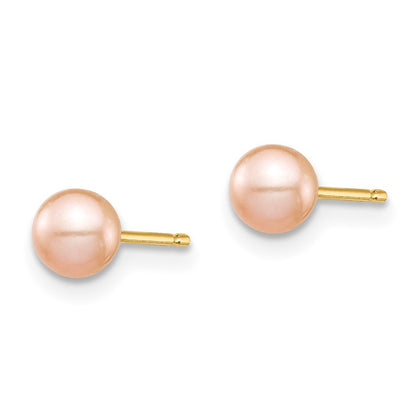 14k Yellow Gold 8mm Pink Button Cultured Pearl Stud Earrings with Silicone Backs