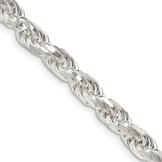Sterling Silver 5.75mm Diamond-cut Rope Chain Necklace 20"