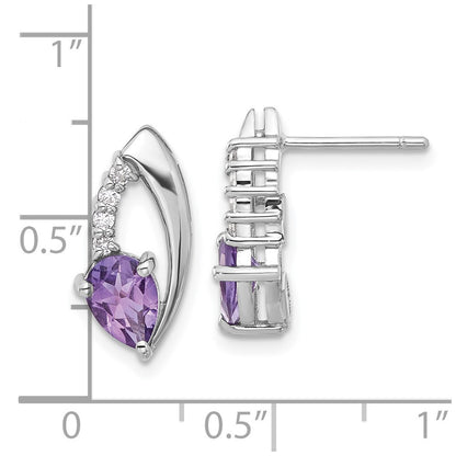 Sterling Silver Rhodium-plated Amethyst and CZ Dangle Earrings