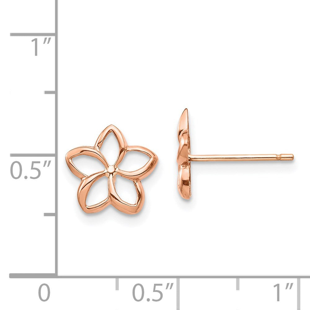 14K Rose Polished Plumeria Cutout Stud Earrings