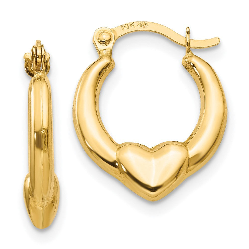 14k Yellow Gold Hollow Heart Hoop Earrings