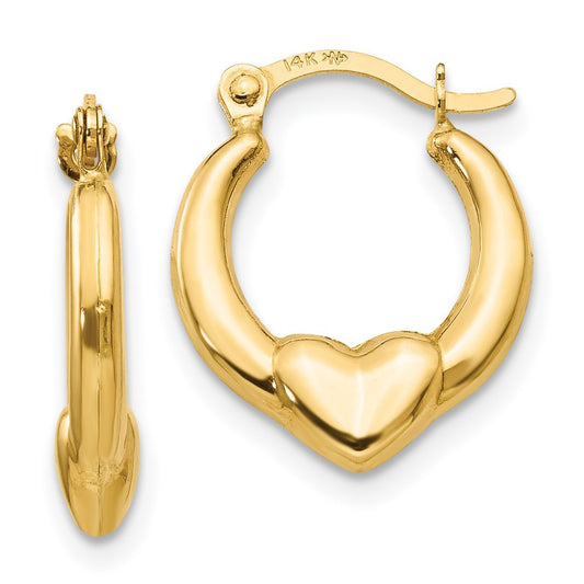 14k Yellow Gold Hollow Heart Hoop Earrings