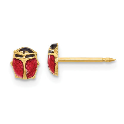 14k Yellow Gold Polished Enameled Ladybug Stud Earrings