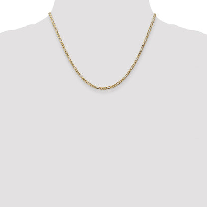 14k Yellow Gold 2.75mm Flat Figaro with Lobster Clasp Chain Necklace 18"