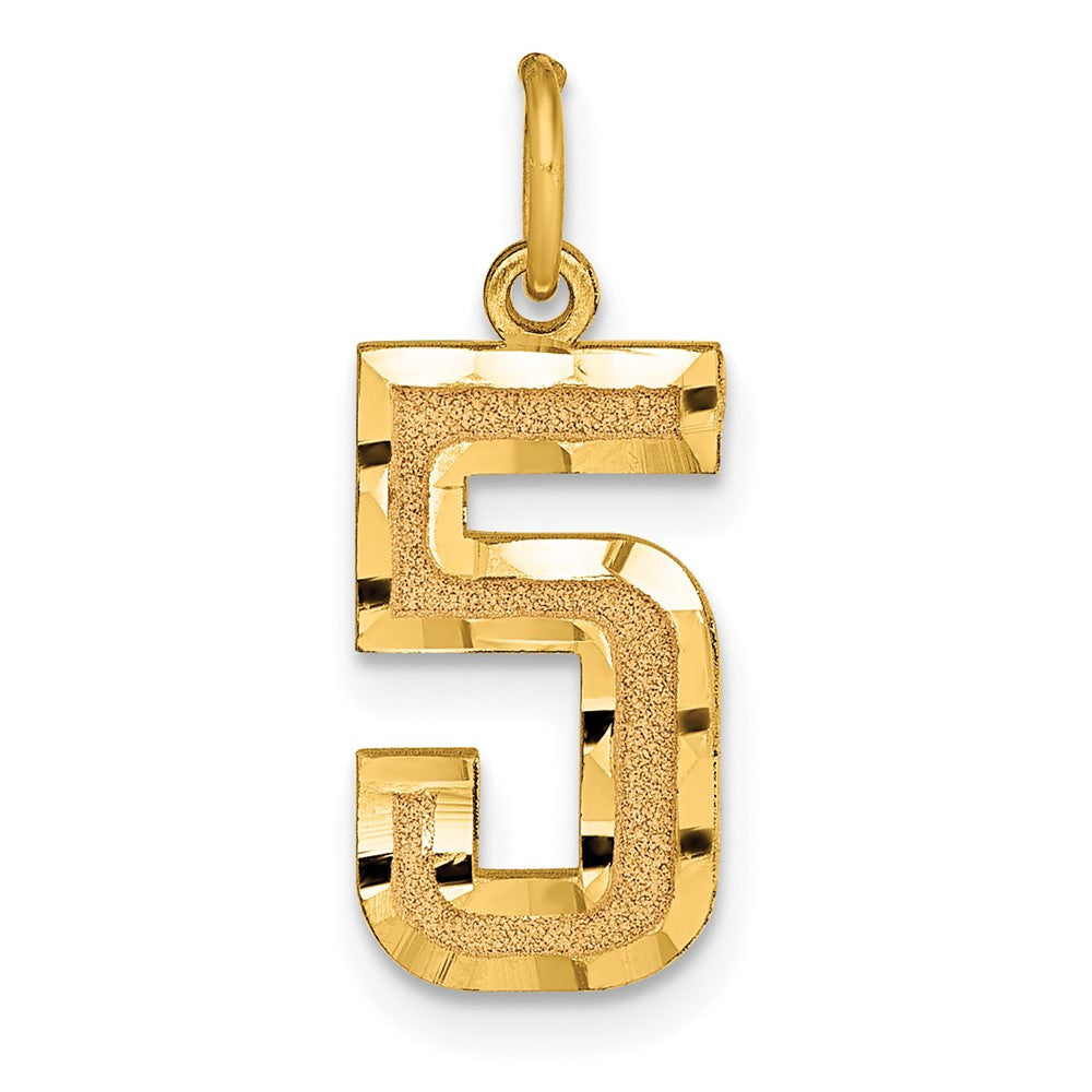 14k Yellow Gold Medium Diamond-cut Number 5 Charm Pendant