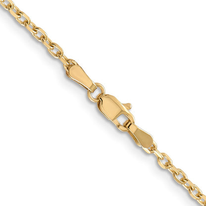 14k Yellow Gold 2.2mm Diamond-cut Round Open Link Cable Chain Necklace 16"