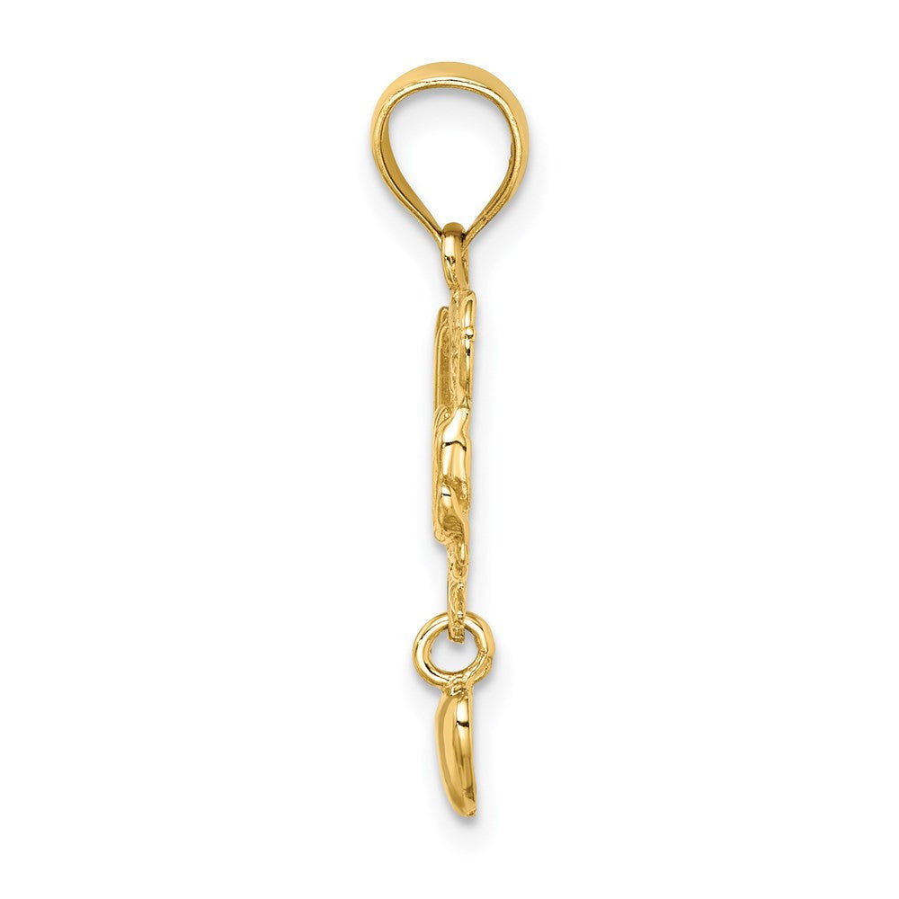 14k Yellow Gold MOM Dangling Heart Charm Pendant