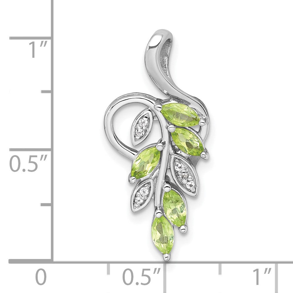 Sterling Silver Rhodium Polished Peridot and White Topaz Leaves Chain Slide