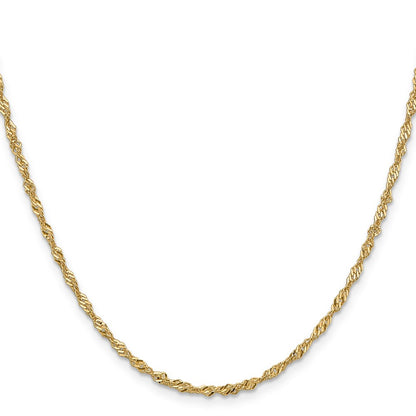 14k Yellow Gold 2mm Singapore with Lobster Clasp Chain Necklace 24"