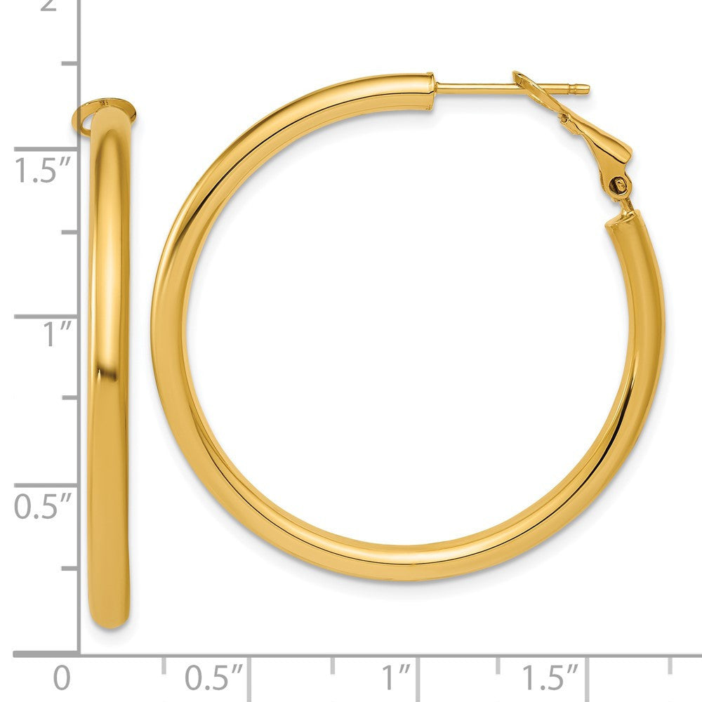 14k Yellow Gold 3x40mm Polished Round Omega Back Hollow Hoop Earrings