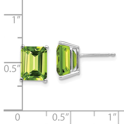 14k White Gold 9x7mm Emerald Cut Peridot Stud Earrings