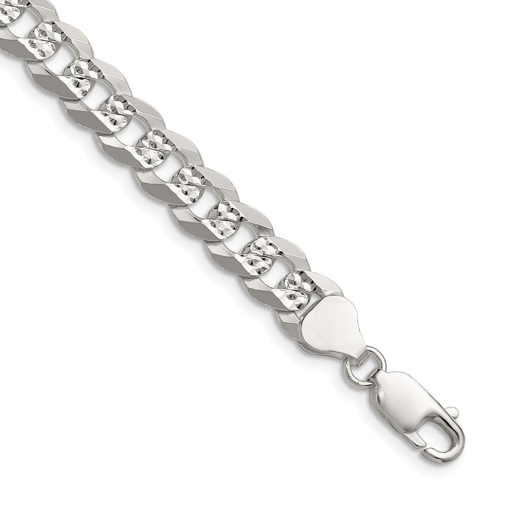 Sterling Silver 7.9mm Flat Diamond-Cut Pave Curb Chain Necklace 22"