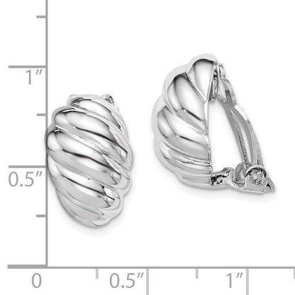 Sterling Silver RH-plated Polished Non-Pierced Scalloped Oval Stud Earrings
