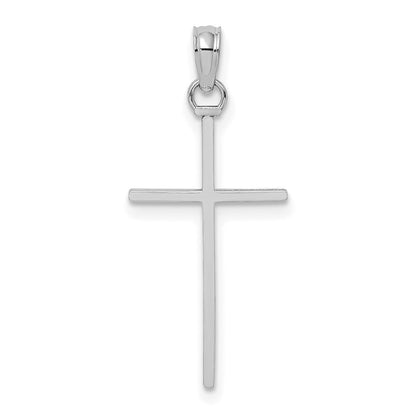14k White Gold 3-D and Polished Stick Cross Charm Pendant
