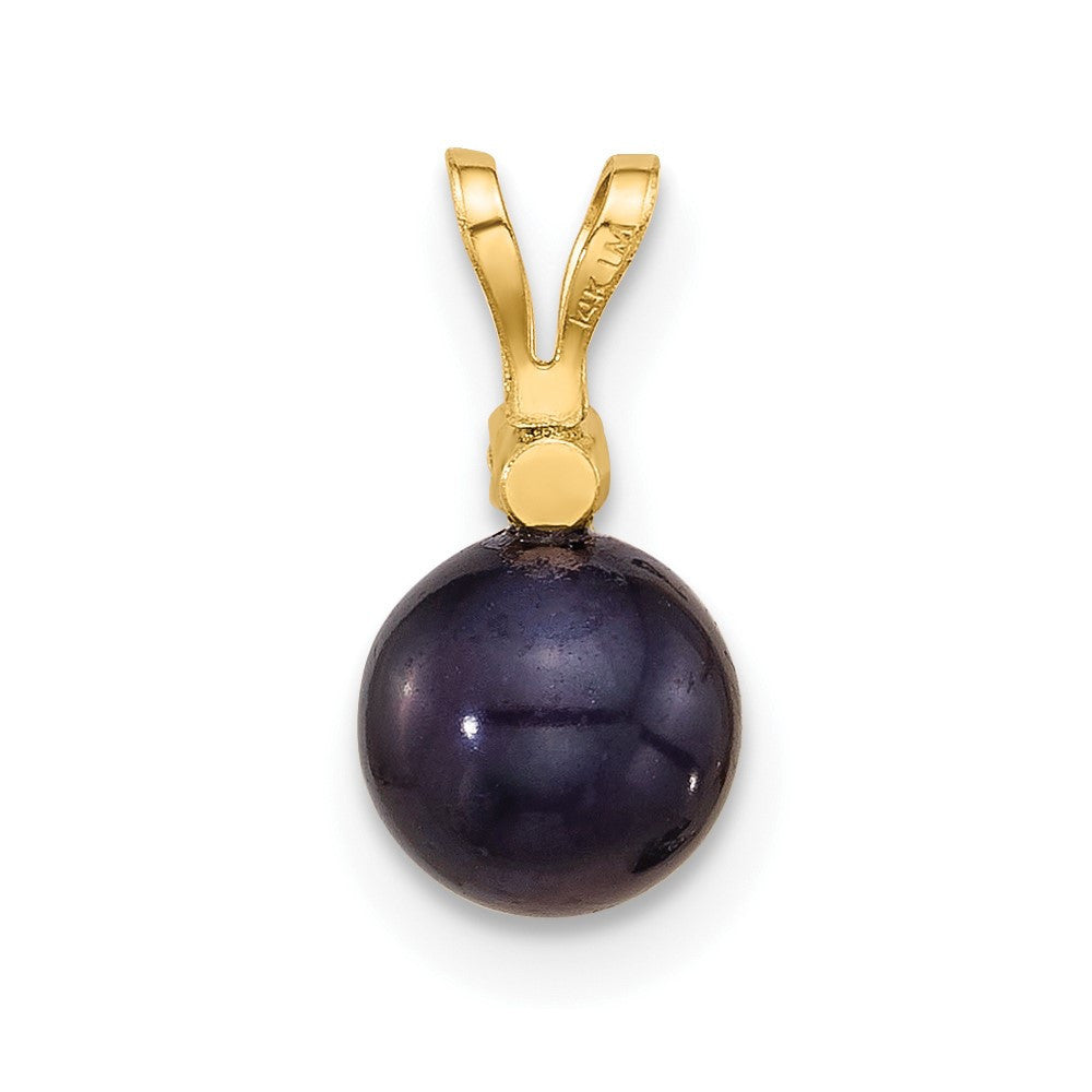14k Yellow Gold 7mm Black Freshwater Cultured Pearl and .03 Ct Diamond Pendant